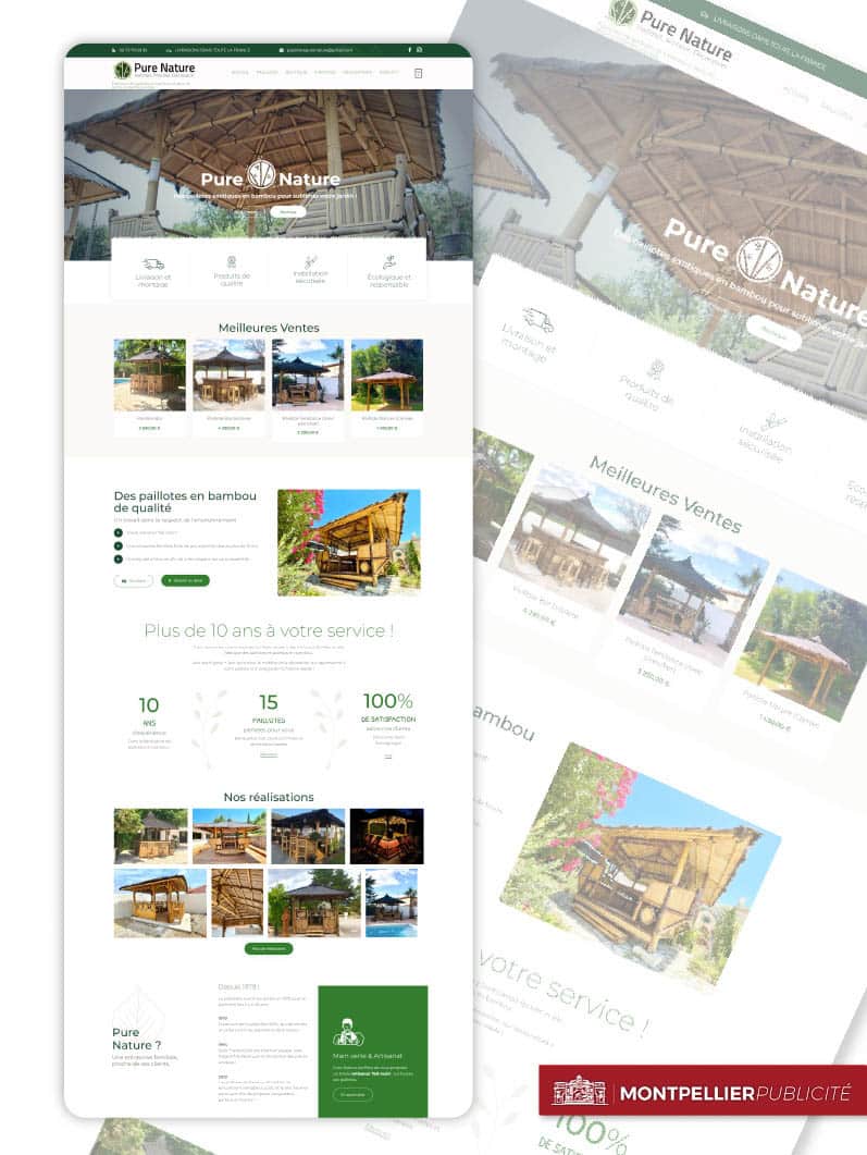 Site internet pour une entreprise de vente de paillotes en bambou - Pure Nature